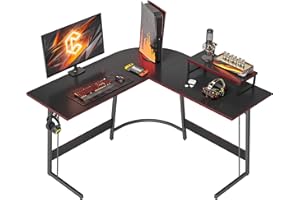 CubiCubi Bureau Gaming Angle 120x120cm, Bureau d'angle avec Support d'écran, Bureau Gamer en Forme de L, Table Gaming pour Jouer, Etudier et Travailler, Fibre de Carbone Noir