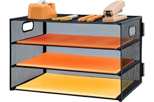 Pappersbricka med 3 nivåer, brevfack med handtag, metallnät, skrivbordsfil organiserare med brickor, A4-papper, skrivbordsbri