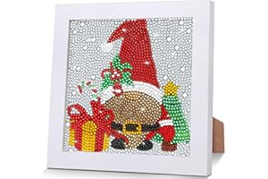 WEVOL Diamond Painting Kit Completo Natale, Pittura Diamante Gnomo con Cornice per Bambini e Adulti, Painting Diamond Kit 5D Regalo di Natale Artistico per Decorazione da Parete e Tavolo 18 x 18 cm