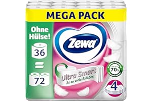 ‎ZEWA Zewa Ultra Smart Toilettenpapier Großpackung, 36 Rollen á 280 Blatt, Riesenrolle, 4-lagig, hell