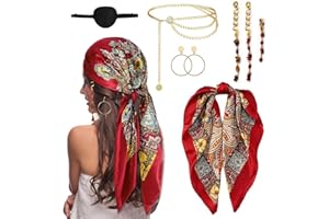 Guyode 7 Pezzi Accessori Pirata Donna Include Foulard Orecchini Mascherina per Gli Occhi Catena la Vita Regolabile Accessori Pirata per Carnevale Halloween Festa Cosplay