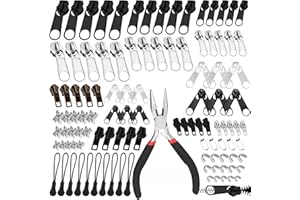 ELEPRUC Kit di Riparazione Cerniere Lampo, 144 Pezzi Riparazione Cerniera di Ricambio, Kit Universale Cerniera con Pinze, Tiretti per Cerniere per Riparazione Zip, Vestiti, Bagagli, Valigia, Jeans