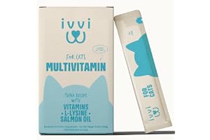 ivvi Multivitaminessens för katter – krämigt mellanmål med äkta tonfisk – med B-vitaminer, vitamin A, D3 och E, biotin, L-lysin, magnesium och grön läppmusslor – 30 x 15 g