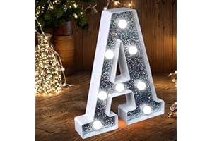 JEMESI Letras con luces LED para marquesina, letras plateadas con purpurina, luz nocturna alimentada por pilas, para fiesta de cumpleaños, boda, decoración del hogar, baby shower (A)