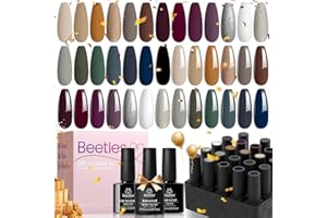 BEETLES GEL POLISH beetles Autumn Gel Polish Kit- 23 Pcs Industrial Wave Collection Brown Gray White Burgundy Gel Polish Set Blue Green Glitter Gel Nail Kit Soak off Top Coat Base Coat Gifts for Girls