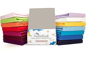 NATUREMARK 2er Sparpack Kinder Spannbettlaken Jersey 100% Baumwolle für Kinderbettmatratzen ÖKO Tex Geprüft- Gr. 70 x 140 cm, Silber / Hellgrau