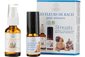 ELIXIRS & CO Les Fleurs de Bach para Animales orgánicos – 1 Elixir Stress 10 ml y Spray Ambiance Confort 20 ml – Efecto calmante Gato, Perro, Animales – Elixirs&CO – Flor de Bach 100% Natural – Fabricado en