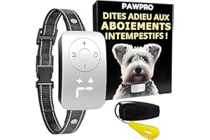 PAWPRO Collier Anti Aboiement Chien | Premium Technologie 2024 | Intelligence Artificielle et Détection d’Aboiement | Rechargeable Étanche | 3 Modes BIP Vibration Électrique | Marque Française