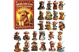 Adventskalender 2026 med 24 skotska höglandskortsfigurer, 01# | 3D-kofigurer, jul nedräkning, bordsdekoration, för barn och v
