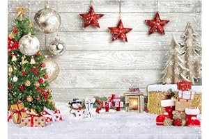 AIIKES 7x5ft Fondo Navideño Navidad Blanco Copos de Nieve de Madera Fondo Fotográfico 12-392