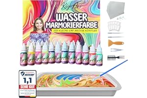 KIYARI Wasser-Marmorierfarben-Set – 12 intensive Farben & 10 A4-Blätter – Kreatives Bastelset ab 6 Jahren für Kinder | Malen auf Wasser & einzigartige Kunstwerke gestalten | Geschenk für Jungen & Mädchen