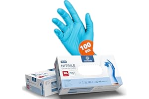 Kemes Lot de 100 gants jetables en nitrile sans latex et sans poudre Bleu Taille XL