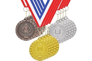DONRIME Medallas para niños, juego de 12 medallas del día deportivo de metal bronce plateado dorado con collar de cinta para los premios del día deportivo regalos de fiesta, niños adultos