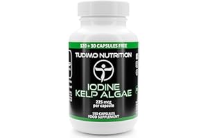 TUDIMO Pastillas de Yodo Suplemento - 225 mcg Extracto de Algas Kelp Capsulas - 150 Cápsulas (5 Meses de provisión), cada una con 225mcg de Polvo Iodo (Iodine Supplement)