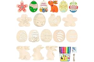 Ostern Basteln Holz, 48 Stück Ostern Holzanhänger, DIY Anhänger Ostern, Ostereier Holzbastelset für Kinder, Osterhase Ostereier Küken, Ostereier zum Bemalen, Holzanhänger Ostern für Osterdeko