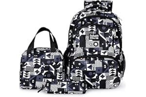 Eucomir Sac a Dos Scolaire Grand Sac avec Sac à Déjeuner et Trousse à Crayons,Cartable Fille Garcon Primaire Enfant,Sac de Voyage pour l'école, Les Loisirs,3 Pcs Sacs à Dos Noir