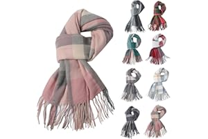 Fjquamitix Women Tartan Cashmere Scrarf, Ladies Scarves Wraps Winter Long Soft Warm Tassel Shawls Stole Gifts for Women
