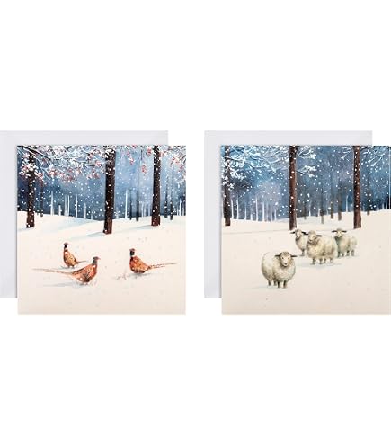 20 Weihnachtskarten Mit Umschlägen – Aquarell-Designs (Fasan & Kühe), Verkauft Für Die Stroke Association