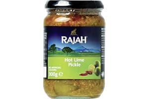 Rajah Hot Lime Pickle – Scharf eingelegte Limetten – Ideal als Begleitung zu Curry, Fleisch, Käse, Poppadums & Vorspeisen – 1 x 300 g