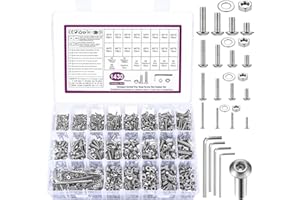 BATENGKEJI 1430 Pcs M2 M3 M4 M5 Bolts and Nuts Set, Nuts and Bolts Set, Silvery Round Head Hexagon Socket Screws and Washers, Hex Socket Button Head Cap Machine Screws Kit