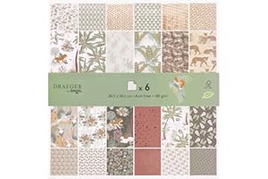 DRAEGER PARIS 1886 Toga by DRAEGER PARIS - Papier scrapbooking Safari - Lot de 6 feuilles de papier imprimé recto/verso - 12 Designs différents - Format 30,5 x 30,5 cm - Grammage 180 g/m² - Papier certifié FSC®