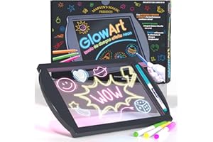 Marvin's Magic - Incredibile Tavolo da Disegno Luminescente per Bambini - Set Neon con Supporto e 4 Penne Magiche Fluorescenti - Colore Nero, Creatività Illuminata!