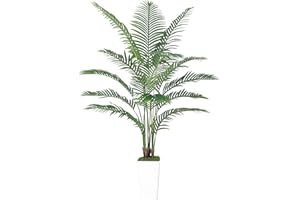 FSOHOI Artificial Palm Tree Artificial Silk Plant Fake Tree with White Tall Planter Faux Tropical Areca Floor Plant in Pot (1, White, 180 CM)