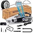 YEARWIN 4 in1 Car Vacuum Cleaner with Tyre Inflator DC12V High Power 7000PA Handheld Car Vacuum LED Light, 4.2M Power Cord, for Wet/Dry Use, Black (‎TWOWAY)