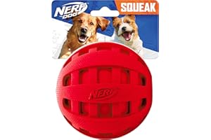 Nerf Dog Gumowa zabawka dla psa z piszczałką w kratkę, lekka, trwała i wodoodporna, średnica 10 cm dla średnich/dużych ras, pojedyncza jednostka, czerwona