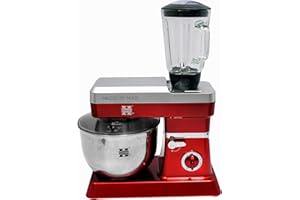 Herzberg, HG5065-RD, Robot Petrin Multifuncional, licuadora de cristal 1.7L, potencia 1800 W máx., ajuste de 6 velocidades, capacidad del cuenco 6,5 L, acero inoxidable, color rojo