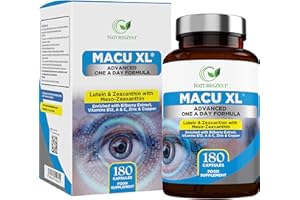 NATURES ZEST Macu XL - Lutein and Zeaxanthin Supplement - 6 Month Supply with Meso Zeaxanthin, Bilberry Extract, Vitamins A, B12 & Zinc, 180 Vegan Capsules - Eye Supplement for Vision Health – Eye Vitamins