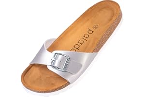 Palado Damen Pantoletten Malta - Elegante Sandalen mit verstellbarem Riemen - Hausschuhe für Frauen mit Kork-Fussbett - Sandaletten mit Leder-Laufsohle