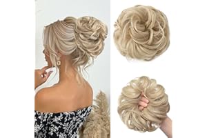 Mtuihfo Messy Bun Hair Piece, Wavy Curly Messy Bun Scrunchie, Thick Tousled Hair Pieces for Women Girl(Golden White）