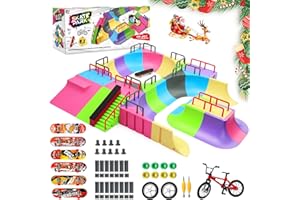 Tlater Mini Finger Skateboard Park Kit, Finger Skateboard Ramp Set con 31 rampe, 6 Fingerboard, 1 Finger Bike, DIY Finger Toys Giocattoli educativi Regali per bambini