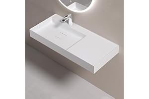 doporro Lavabo Suspendu avec Bonde Vasque à Poser Blanc Mat 100x46x12cm Lave Mains Rectangulaire avec Perçage de Robinet Colossum630