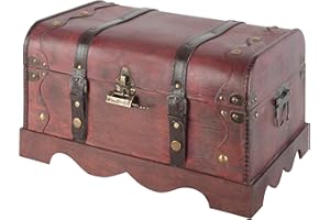 Bingo-Shop Schatztruhe Schatzkiste Holz 40 x 23,5 x 27,5cm Mit Deckel Verschluss Piratenkiste Geschenk-Box Verschließbar Aufbewahrungsbox Holztruhe Geldtruhe Vintage-Look