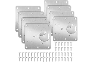TOCED 8PCS Hinge Repair Plate, Cabinet Hinge Repair Plate with Holes, Stainless Steel Brackets with Customized Screws for Kitchen Cupboard Door Wardrobe Wood Furniture