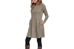 GRECERELLE Robe pull d'hiver pour femme - Tunique tricotée à manches longues avec poches et boutons latéraux