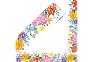 UNIIDECO 65.6ft Bulletin Board Borders, Flower Bulletin Board Decorations Scalloped Border Trim Rolled Borders Classroom Bulletin for Back to School Office Classroom Decor