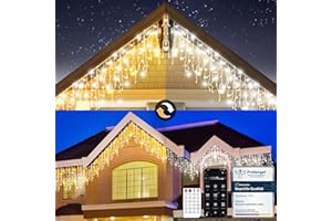 CIRCLIO Luci Natale da Esterno Cascata, Luci Natale Esterno Bianco Caldo e Freddo, Tenda Luci Natale Esterno con APP e Telecomando, 17 Modalità, 4 Luminosità, Timer, Decorazioni Natale Esterno(5M-200L,C/F)