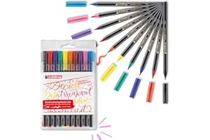 edding 1340 rotulador con punta de pincel flexible - juego de 10 - colores brillantes - rotulador para pintar, escribir y dibujar - diarios de viñetas, manuscritos, mandalas, caligrafía