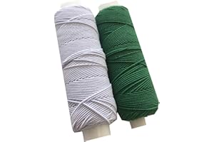 THE TRIMMING DEPARTMENT Shirring Shearing Elastic Thread, 20 Meter Each Colour Per Spool, Pack of 2 X 20m Spools, Sewing, Haberdashery, Craft, Smocking, Gathering, (White & Emerald Green), 30 Colours Available