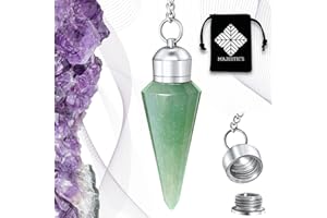 MAJESTIC'S Pendule Divinatoire AVENTURINE VERTE Naturelle Cône à 12 Facettes avec Chambre Témoin – Collection PRESTIGE – Pendule de Radiesthésie en Pierre d’Aventurine – 19 GR [GARANTIE A VIE]
