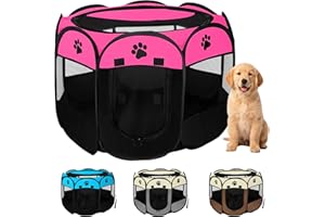 JUPPLIES Recinto Pieghevole per Cani e Gatti – Box Portatile in Tessuto Oxford Impermeabile, per Cuccioli e Animali da Interno o Esterno, Montaggio Rapido Senza Attrezzi (Rosa, 73x73x43cm, 8)