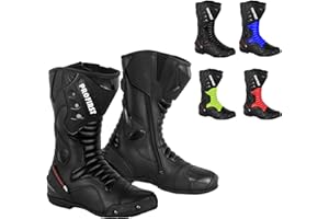 Inflori Genuine Leather Motorcycle Boots Waterproof Motorbike Shoes Armoured Boot Protection Anti Slip Racing Sports