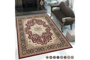 renoazul® Rugs Living Room Large 160x230 - Floral Design Traditional Rugs - Low Pile Non Shed Anti Slip Soft Classical Carpets For Bedrooms - Rome Red
