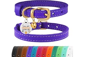 BRONZEDOG Collar de gato con campanas y abalorios en relieve, negro (morado, 18-23 cm)