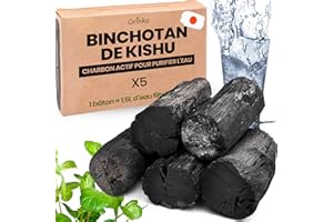 ORINKO® Charbon Actif Eau Binchotan Bio x5 – Filtration Naturelle Puissante Jusqu'à 2,5L/Bâton – Chêne Japonais Authentique (Kishu, Wakayama) – Purificateur Écologique pour Carafe, Fontaine, Gourde