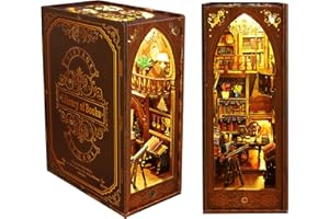 Cuteefun 3D Bois Puzzle Book Nook, Insert D'étagère à Livres DIY, Mini Maison de Poupée de Musique DIY, étagères Décoratives Faites Votre Propre Artisanat Maison Modèle Anniversaire (Salle de Lecture)