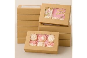 LYSHOOCE 20 Piezas Cajas de Galletas Kraft con Ventana - 18 x 11 x 4 cm - Ecológicas, Reciclables - para Pastelería, Panadería, Dulces, Bombones y Detalles Regalo